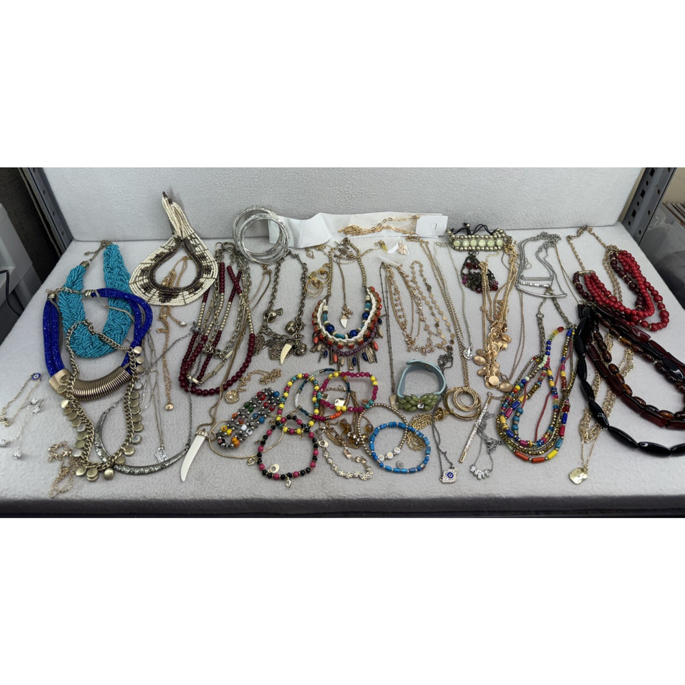 3LB Costume Jewelry Lot Necklaces Bracelet Mixed Boho Wearable Resale READ